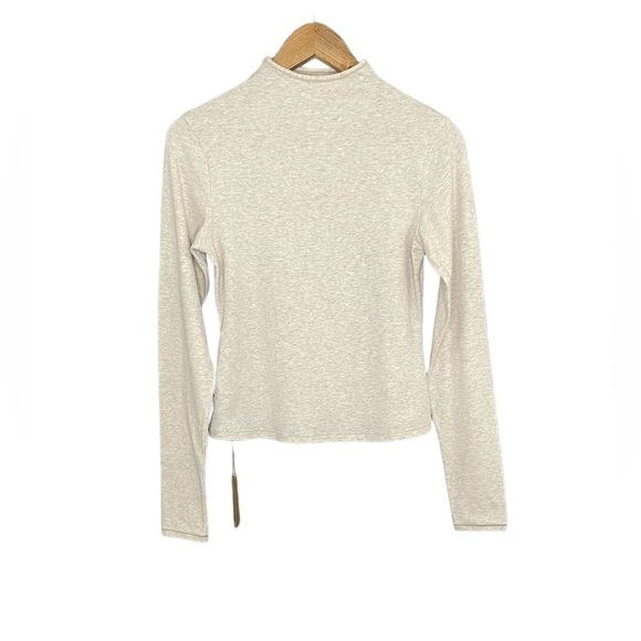 Skims Cotton Jersey Turtleneck Top Long Sleeves Heather Oatmeal NWT - Picture 2 of 12